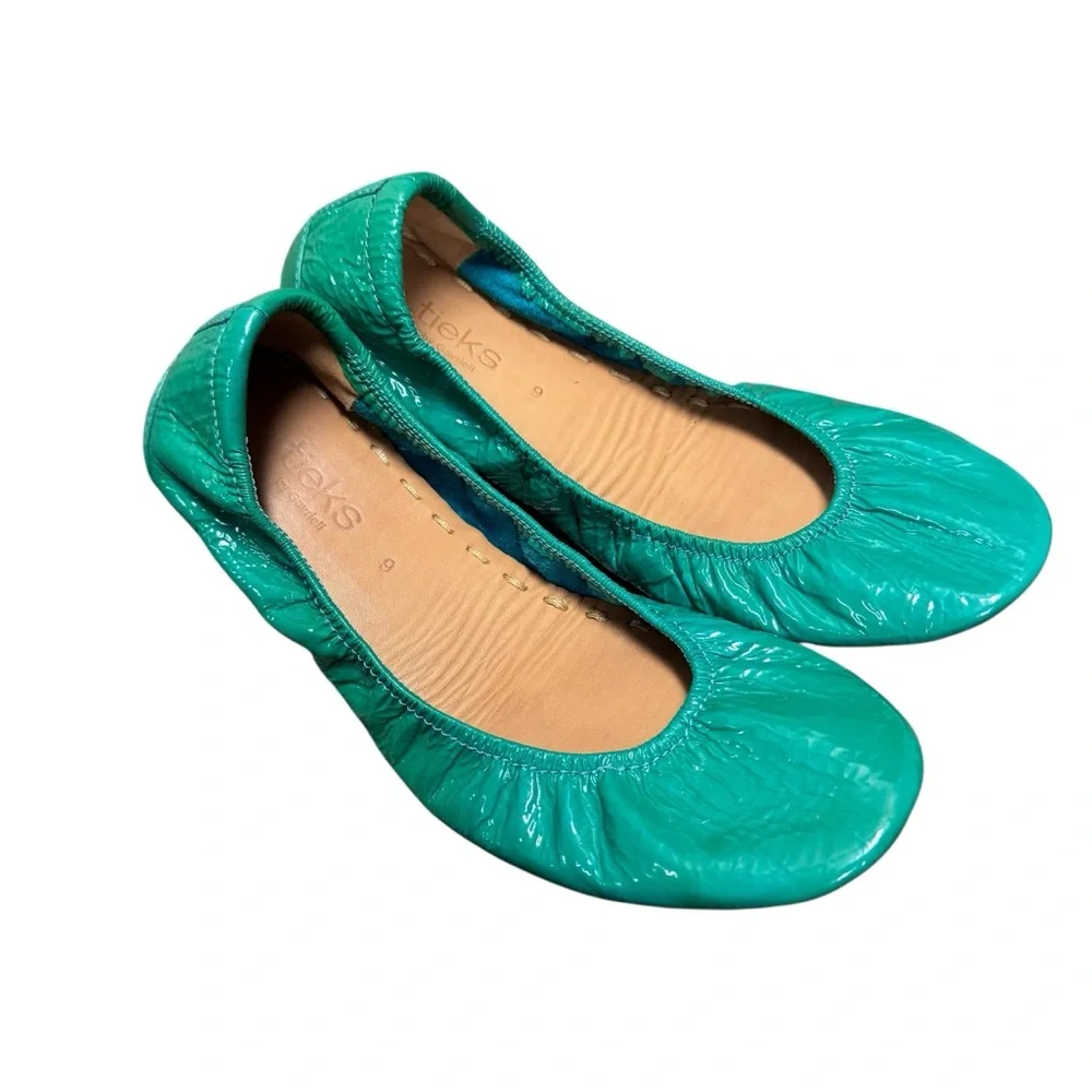Tieks Slip On Patent Leather Round Toe Ballerina Flats Teal Blue 9